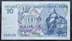 Svédország 10 Kronor / Korona 1968, VF+.