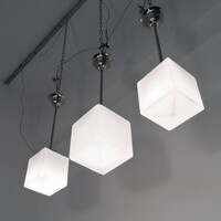 Bauhaus - Art deco mennyezeti lámpa trió felújítva - tejüveg "kocka" búra