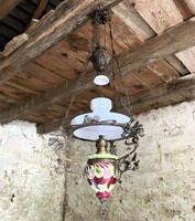 Szecessziós Majolika Lüszter lámpa - Mennyezeti Lámpa - Csillár - Petróleum lámpa