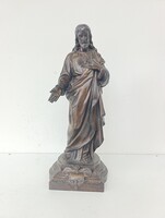 Jézus szíve szobor spiáter anyagú patinás antik Krisztus keresztény templom vallás 311 6071