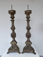 Antik barokk patinás préselt kalapált lemez 2 nagy gyertyatartó keresztény vallás templomi 541 5991