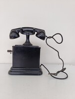 Antik telefon asztali fekete fém kurblis készülék 833 6000