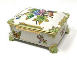 Herendi Viktória mintás jelzett csodaszép lábas porcelán doboz, fedeles ékszertartó RZ