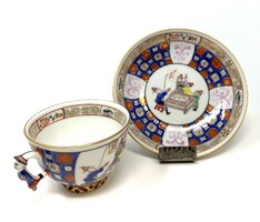 Herendi gyűjtői O.Sullivan kézzel festett aranyozott mandarin fogantyús kávéscsésze aljjal RZ