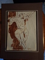 Borsos Miklós – Krisztus tanulmány, grafika diópác