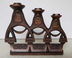 Retro iparművészeti szovjet/orosz Matrjoska babás 3 ágú gyertyatartó, 1,15 kg