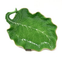 Herendi levél formájú vibráló zöld porcelán asztalközép rendkívül dekoratív kézi dísztál RZ