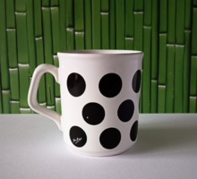 VINTAGE FEKETE PÖTTYÖS ANGOL PORCELÁN BÖGRE,CSÉSZE