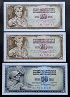 Jugoszlávia 2 x 10 Dínár 1968 + 50 Dínár 1981, UNC.