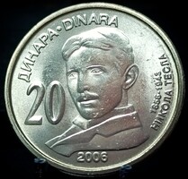 Szerbia 20 Dinár, 2006 150. Évforduló - Nikola Tesla születése C13F1