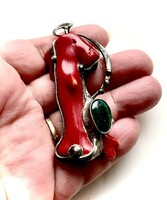 Korall ,krizokolla rusztikus medál egyedi kézműves darab