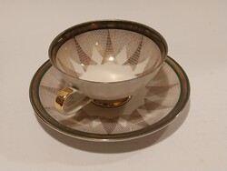 Régi egyszemélyes zöld szegélyes aranyozott porcelán teás csésze+alj art deco Winterling Bavaria