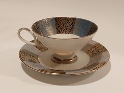Régi egyszemélyes egyedi kézzel festett aranyozott porcelán teás csésze+alj Winterling Bavaria
