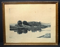 Zádor: Csend a Tiszán (szignózott rézkarc)