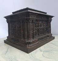 RITKA! Reneszánsz stílusú antik láda, lenyűgöző mintákkal - vas, pénzes doboz, ékszertartó, fémmunka