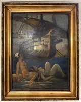 Gyula Tornai Mythology Sea Sailing Landscape Genre Painting Odysseus and the Sirens 1904