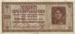 10 karbowanez karbovanec 1942 Ukrajna német megszállás 1.