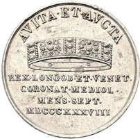 V. Ferdinánd ezüst koronázási zseton (1838) – Milánó, aUNC állapot - gyűjteményi darab