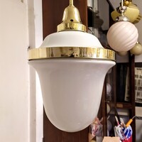 Art nouveau - Art deco réz mennyezeti lámpa felújítva - különleges formájú, 2 elemből állló búra