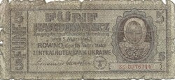 5 karbowanez karbovanec 1942 Ukrajna német megszállás 1.