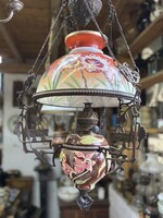 Gyönyörű majolika lüszterl ámpa, petróleum lámpa