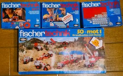  Fischertechnik retró építőjáték – motoros alap + 3 kiegészítő (50S, 50S/1, EM1)