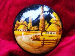 RÉGI TÁJKÉPES FESTETT OROSZ LAKKDOBOZ