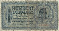 100 karbowanez karbovanec 1942 Ukrajna német megszállás 1.