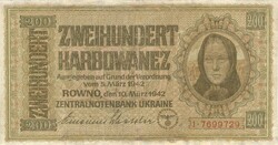 200 karbowanez karbovanec 1942 Ukrajna német megszállás restaurált 1.