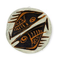 Ritka ! Gorka Lívia (1925 - 2011): Halas fali dísztál - 5557