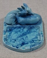 Zsolnay alapmázas, labradormintás, Őzpár hamutálon. Ritka!