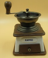 Kávé daráló, fa, fém, porcelán, 19,5 cm magas, talp 13,2 x 13,2 cm, nem lett kipróbálva.