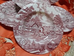 Angol jelenetes porcelán mély tányér,  6 darab