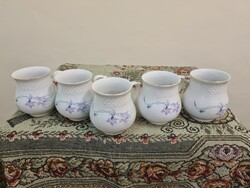 Vintage stílusú hasas Hollóházi porcelán bögre pocakos lila virágos indás aranyszélű csupor ritka