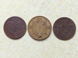 Románia 1867,1884 5 Bani 1930 20 Lej Lei 3 db Különböző Érme