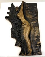 Veszprémi Endre bronz relief Viharban női akt falikép falidísz