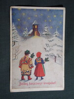Képeslap,Bacsa János grafika,ünnepi,karácsony,népviselet,népművészet,Barasits Bp. kiadás,1940-