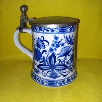 Echt kobalt, sorszámos, KPM Bavaria, ón fedeles porcelán korsó, söröskorsó, kupa.