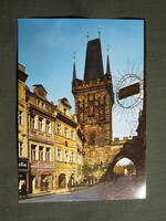 Képeslap,Csehország,Praha,Prága,Malostranská mostecká věž,Malá Strana hídtorony látkép,részlet,1980-
