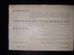1949, meghívó a kispesti kossuth téri állami általános leányiskola előadására
