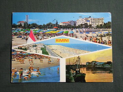 Képeslap,Olaszország,Rimini,kikötő,strand,hotel,városi látkép,részlet,1971-
