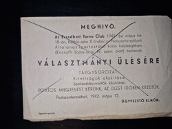1942, meghívó a pesterzsébeti torna club választmányi ülésére