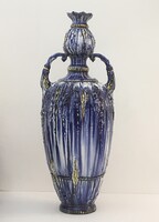 NAGY MÉRETŰ PADLÓVÁZA! Mákgubós, antik osztrák szecessziós majolika Amphora váza Teplitz Ausztria