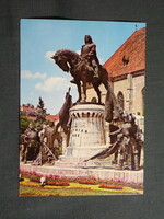 Képeslap,Románia,Cluj-Napoca,Kolozsvár,Statuia lui Matei Corvin,Mátyás király szobor,részlet,1970-