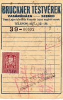 Számolócédula: Bruckner Testvérek vasáruháza, Szeged 1931.