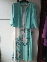 Milánóban vásárolt elasztikus türkiz zöld gyönyörű olasz szett bolerós hosszú egyberuha
