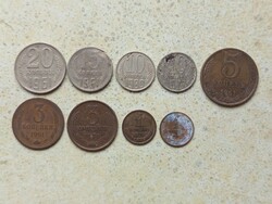 Szovjetunió Oroszország 9 db Különböző Érme 1,3,5,10,15,20 Kopejka 1961-1980