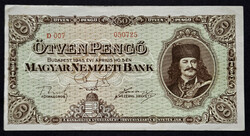 Vágáshibás! 50 Pengő 1945, EF+-AUNC.
