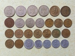 Csehszlovákia 27 db Különböző Érme 10,20,50 Halierov 1,2 Korona 1962-1990