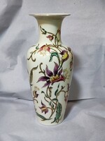 Zsolnay.  (régi) Orchidea mintás, nagy méretű -  dúsan festett , domború felületű váza